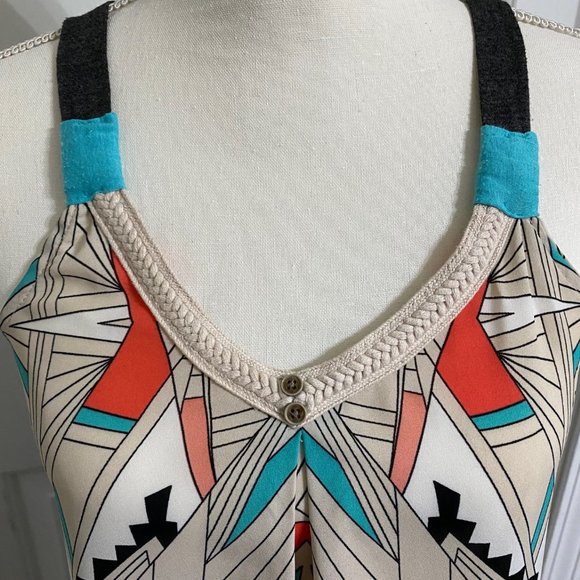 S Xhilaration Top Tan/Multi Colored Front and Charcoal Gray Back - Picture 4 of 7